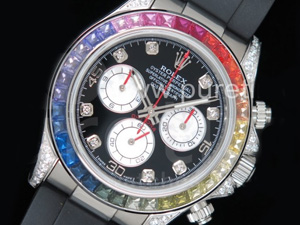 로렉스 데이토나 116599 레인바우 크리스탈 베젤 블랙 다이얼 | Daytona 116599RBOW SS Rainbow Crystal BLF Best Edition Black Dial on Rubber Strap A4130