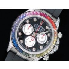 로렉스 데이토나 116599 레인바우 크리스탈 베젤 블랙 다이얼 | Daytona 116599RBOW SS Rainbow Crystal BLF Best Edition Black Dial on Rubber Strap A4130