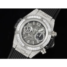 휴블럿 빅뱅 유니코 티타늄 풀 다이아몬드 스켈레톤 다이얼 | Hublot Big Bang Unico Titanium Full Diamonds ZF 1:1 Best Edition Skeleton Dial T Diamonds Bezel on Black Rubber Strap A1280