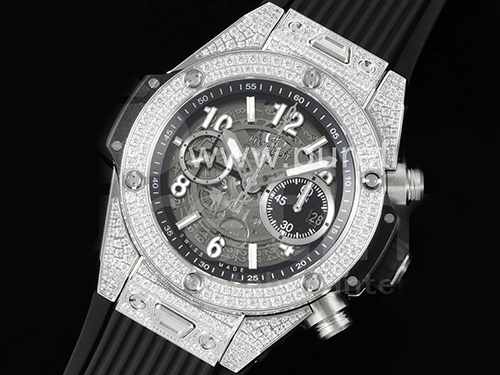 휴블럿 빅뱅 유니코 티타늄 풀 다이아몬드 스켈레톤 다이얼 | Hublot Big Bang Unico Titanium Full Diamonds ZF 1:1 Best Edition Skeleton Dial on Black Rubber Strap A1280