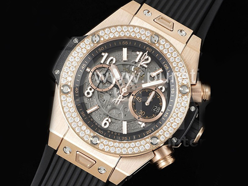 휴블럿 빅뱅 유니코 로즈골드 다이아몬드 베젤 스켈레톤 다이얼 | Hublot Big Bang Unico RG Diamonds Bezel ZF 1:1 Best Edition Skeleton Dial on Black Rubber Strap A1280