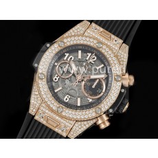 휴블럿 빅뱅 유니코 로즈골드 풀 다이아몬드 스켈레톤 다이얼 | Hublot Big Bang Unico RG Full Diamonds ZF 1:1 Best Edition Skeleton Dial on Black Rubber Strap A1280