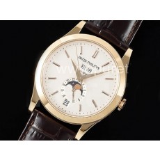 파텍필립 애뉴얼 칼렌더 문페이즈 로즈골드 화이트 다이얼 | Annual Calendar Moonphase 5396 RG ZF 1:1 Best Edition White Stick Dial on Brown Leather Strap A324