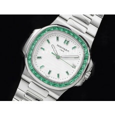 파텍필립 노틸러스 5711 그린 다이아몬드 베젤 화이트 다이얼 |  Nautilus 5711 SS GRF 1:1 Best Edition White Dial Green Diamonds Bezel on SS Bracelet 324CS