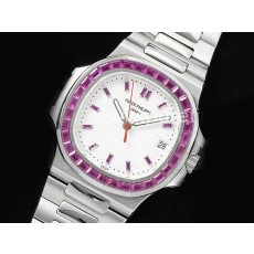 파텍필립 노틸러스 5711 퍼플 다이아몬드 베젤 화이트 다이얼 | Nautilus 5711 SS GRF 1:1 Best Edition White Dial Purple Diamonds Bezel on SS Bracelet 324CS