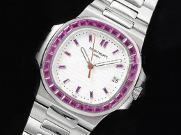 파텍필립 노틸러스 5711 퍼플 다이아몬드 베젤 화이트 다이얼 | Nautilus 5711 SS GRF 1:1 Best Edition White Dial Purple Diamonds Bezel on SS Bracelet 324CS