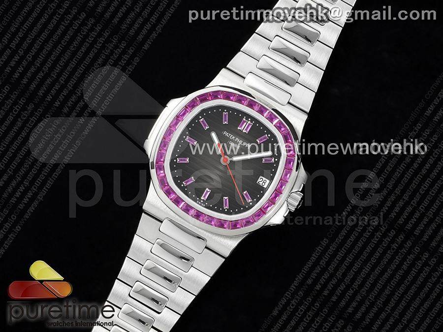 파텍필립 노틸러스 5711 퍼플 다이아몬드 블랙 다이얼 | Nautilus 5711 SS GRF 1:1 Best Edition Gray Dial Purple Diamonds Bezel on SS Bracelet 324CS