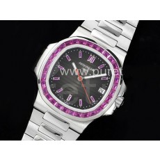 파텍필립 노틸러스 5711 퍼플 다이아몬드 블랙 다이얼 | Nautilus 5711 SS GRF 1:1 Best Edition Gray Dial Purple Diamonds Bezel on SS Bracelet 324CS