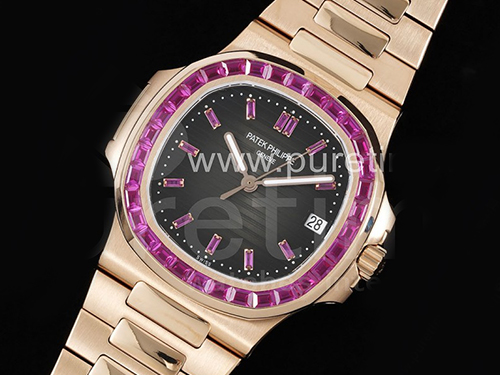 파텍필립 노틸러스 로즈골드 퍼플 다이아몬드 베젤 그레이 다이얼 | Nautilus 5711 RG GRF 1:1 Best Edition Gray Dial Purple Diamonds Bezel on RG Bracelet 324CS