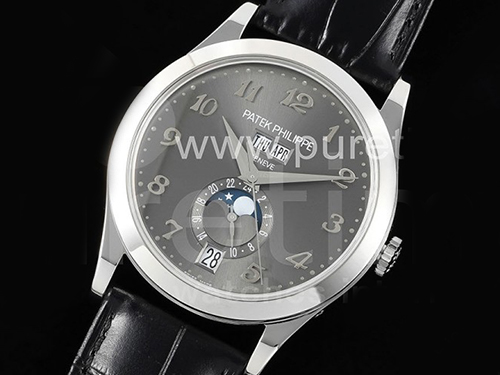 파텍필립 제네바 애뉴얼 칼렌더 문페이즈 그레이 다이얼 | Annual Calendar Moonphase 5396 SS ZF 1:1 Best Edition Gray Dial on Black Leather Strap A324