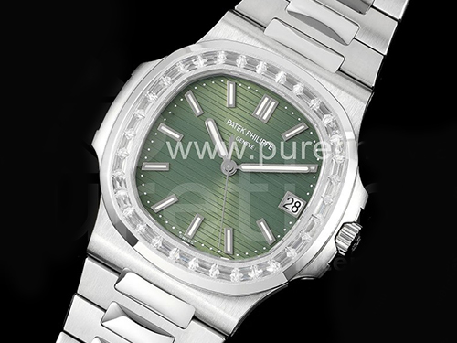 파텍필립 노틸러스 5711 다이아몬드 베젤 그린 다이얼 | Nautilus 5711/1A PPF 1:1 Best Edition Green Textured Dial T Diamonds Bezel on SS Bracelet 324CS V4