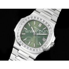 파텍필립 노틸러스 5711 다이아몬드 베젤 그린 다이얼 | Nautilus 5711/1A PPF 1:1 Best Edition Green Textured Dial T Diamonds Bezel on SS Bracelet 324CS V4