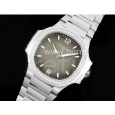 파텍필립 노틸러스 7118 여성용 다이아몬드 베젤 그레이 다이얼 | Nautilus 7118 Ladies 3KF 1:1 Best Edition Gray Dial Diamonds Bezel on SS Bracelet A324 Super Clone