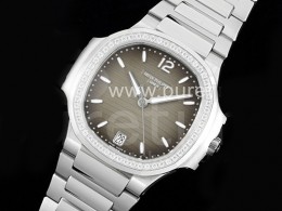 파텍필립 노틸러스 7118 여성용 다이아몬드 베젤 그레이 다이얼 | Nautilus 7118 Ladies 3KF 1:1 Best Edition Gray Dial Diamonds Bezel on SS Bracelet A324 Super Clone