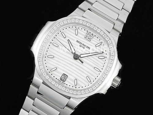 파텍필립 노틸러스 7118 여성용 다이아몬드 베젤 화이트 다이얼 | Nautilus 7118 Ladies 3KF 1:1 Best Edition White Dial Diamonds Bezel on SS Bracelet A324 Super Clone