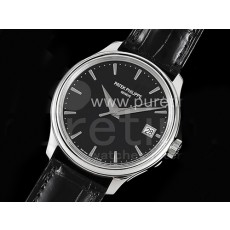 파텍필립 칼라트라바 블랙 다이얼 | Calatrava 5227 SS 3KF 1:1 Best Edition Black Dial on Black Leather Strap A324 Super Clone V2