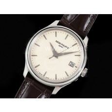 파텍필립 칼라트라바 5227 화이트 다이얼 | Calatrava 5227 SS 3KF 1:1 Best Edition White Dial on Brown Leather Strap A324 Super Clone V2