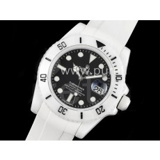 로렉스 서브마리너 40mm 화이트 세라믹 베젤 블랙 다이얼 | Submariner 40mm White Ceramic 5GF Best Edition Black Dial on White Rubber Strap SA3135