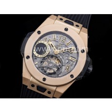 휴블럿 빅뱅 투어빌론 킹 45mm 옐로우골드 스켈레톤 다이얼 | Big Bang Tourbillon King 45mm YG MJF Best Edition Skeleton Dial on Black Rubber Strap