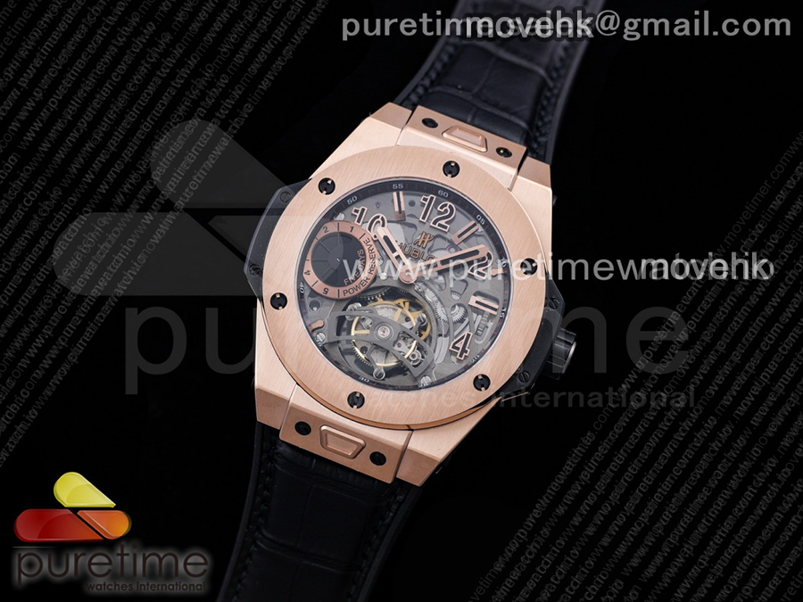 휴블럿 빅뱅 투어빌론 킹 45mm 로즈골드 스켈레톤 다이얼 | Big Bang Tourbillon King 45mm RG MJF Best Edition Skeleton Dial on Black Gummy Strap