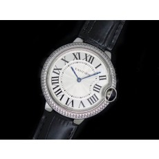 까르띠에 발롱블루 42mm 다이아몬드 베젤  실버 다이얼, 블랙가죽스트랩, 홍콩명품남자시계, CARTIER