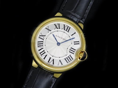 까르띠에 발롱블루 42mm 옐로우골드 화이트 다이얼, 블랙가죽스트랩, 홍콩명품남자시계, CARTIER