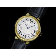 까르띠에 발롱블루 42mm 옐로우골드 화이트 다이얼, 블랙가죽스트랩, 홍콩명품남자시계, CARTIER