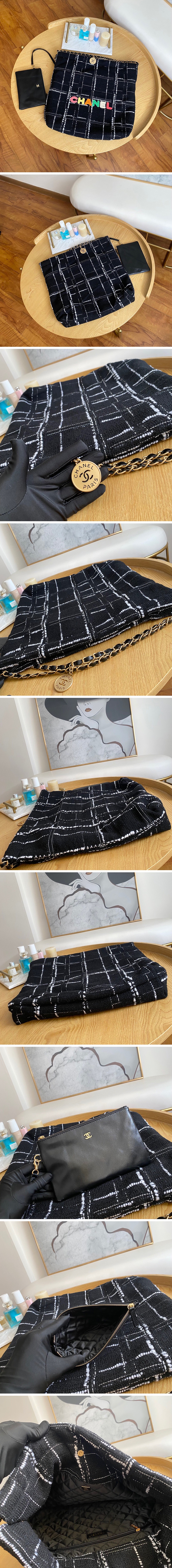 [홍콩명품,CHANEL] 샤넬 22SS 여자 문자로고 금장체크 쇼핑백 BGM068, 48CM, YF, 홍콩명품가방,최신,22SS,무브타임,명품쇼핑몰,해외직구