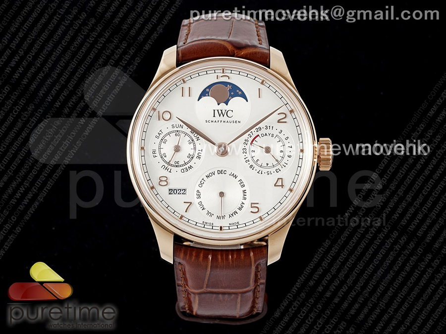 [홍콩명품시계.IWC] 아이더블유씨 포르투기스 퍼폐츄얼 칼렌더 로즈골드 문페이즈 화이트 다이얼, 무브타임,남자명품시계,워치,중년남자,SA,명품시계,가죽밴드