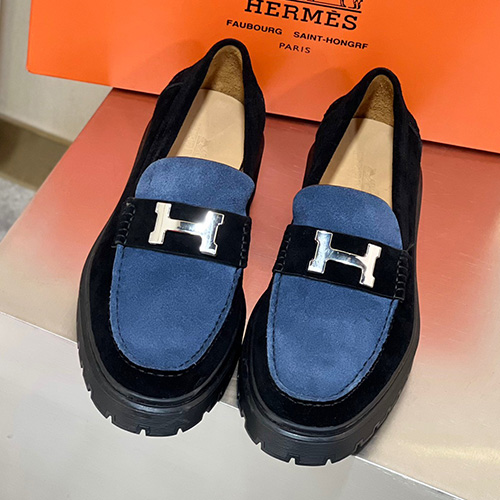 [홍콩명품.Hermes] 에르메스 23SS H로고 굽 가죽 로퍼 (블랙-블루), SE2122, ALW, 무브타임사이트,인터넷명품쇼핑몰,남자명품,슈즈,신발