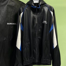 [홍콩명품.BALENCIAGA] 발렌시아가 23SS 스포티 로고 자수 후드 가죽 봄버 자켓 (블랙), BM11015, JL, 홍콩명품의류,구매대행,온라인명품