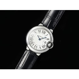 [홍콩명품시계.CARTIER] 까르띠에 발롱블루 여성용 28mm 화이트 다이얼, 쿼츠버전, 블랙 가죽줄