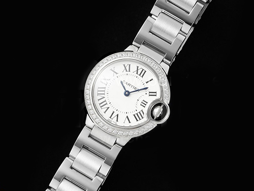 [홍콩명품시계.CARTIER] 까르띠에 발롱블루 여성용 28mm 스테인레스 스틸 다이아몬드 베젤 화이트 다이얼, 쿼츠버전, 메탈밴드