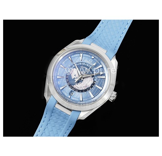 [홍콩명품시계.OMEGA] 오메가 아쿠아테라 GMT 월드타이머 43mm 썸머 블루 다이얼