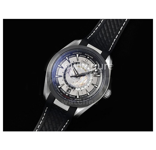 [홍콩명품시계.OMEGA] 오메가 아쿠아테라 GMT 월드타이머 43mm 티타늄 블랙 세라믹 베젤 그레이 다이얼