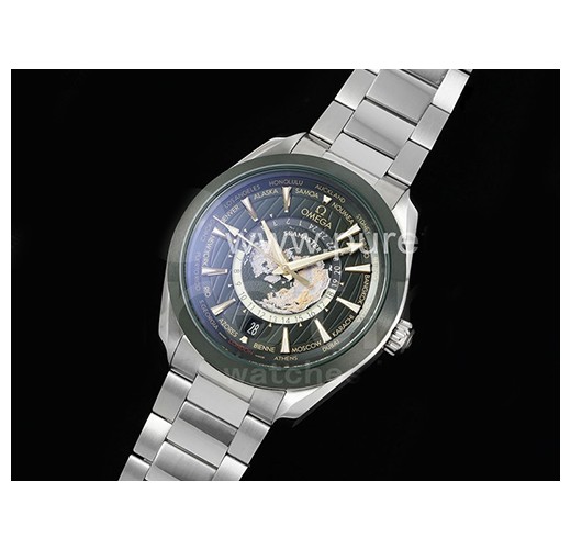 [홍콩명품시계.OMEGA] 오메가 아쿠아테라 GMT 월드타이머 43mm 그린 세라믹 베젤 그린 다이얼