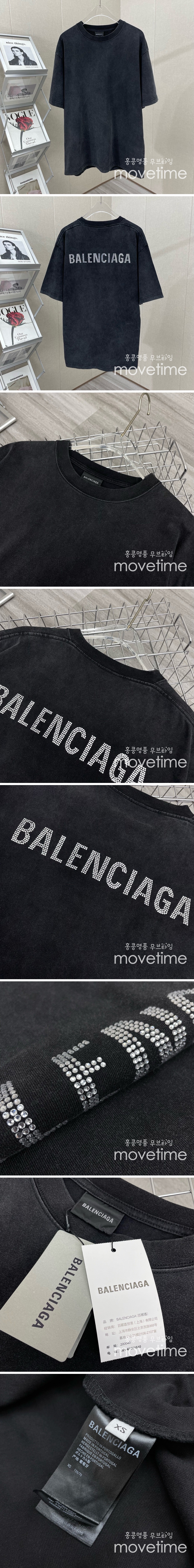 [홍콩명품.BALENCIAGA] 발렌시아가 24SS 로고 스터드 장식 반팔 티셔츠 (블랙), BM12495, JU 홍콩명품의류,구매대행,온라인명품