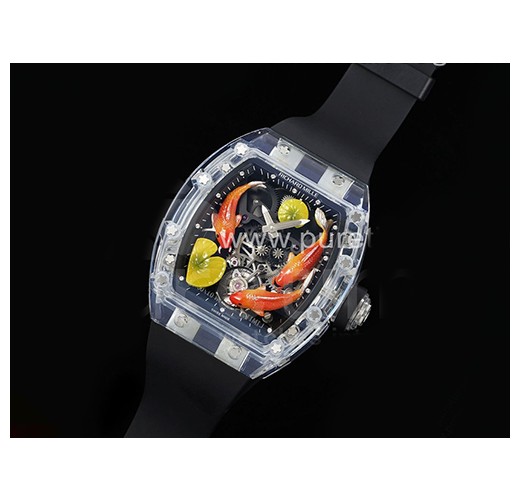 [홍콩명품시계.RICHARD MILLE] 리차드밀레 RMS10 투어빌론 투명케이스 스켈레톤 피쉬 다이얼 고무밴드