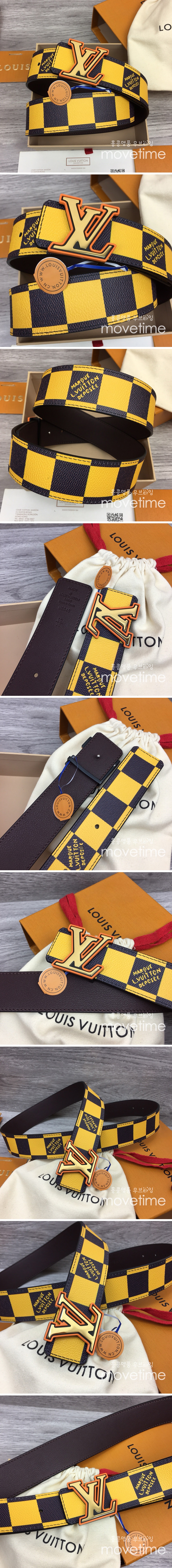 [홍콩명품.LOUIS VUITTON] 루이비통 24SS LV로고 다미에 가죽 벨트 (노랑), BT1132, 4.0cm, MR, 명품레플리카,인터넷쇼핑몰,남자명품,해외직구