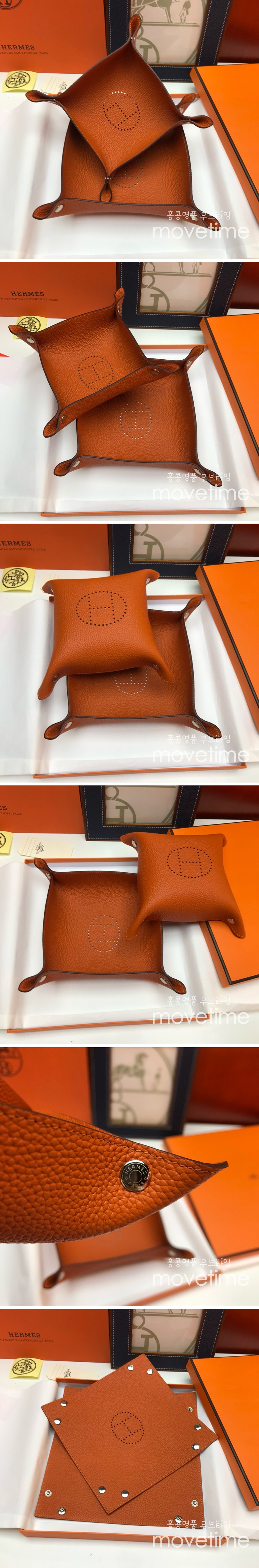 [홍콩명품.Hermes] 에르메스 24SS 로고 선물용 레더 가죽 인테리어 소품 수납판 2PCS (올오렌지, S-22x22cm, L-25x25cm), ET2264, ZAKKA, 명품악세사리,팔찌,귀걸이,반지