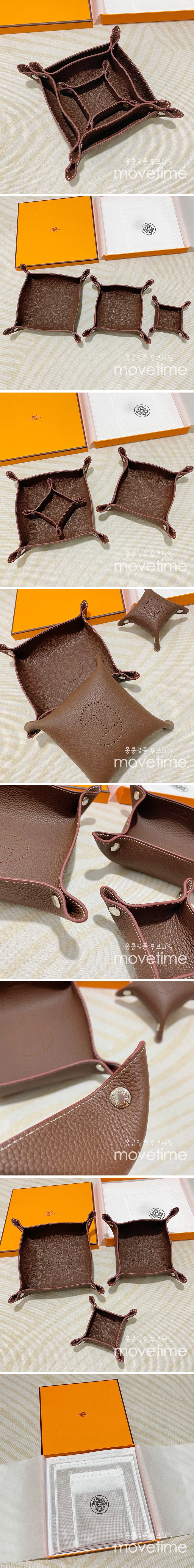 [홍콩명품.Hermes] 에르메스 24SS 로고 선물용 레더 가죽 인테리어 소품 수납판 3PCS (브라운, S-13x13cm, M-22x22cm, L-25x25cm), ET2273, ZAKKA, 명품악세사리,팔찌,귀걸이,반지