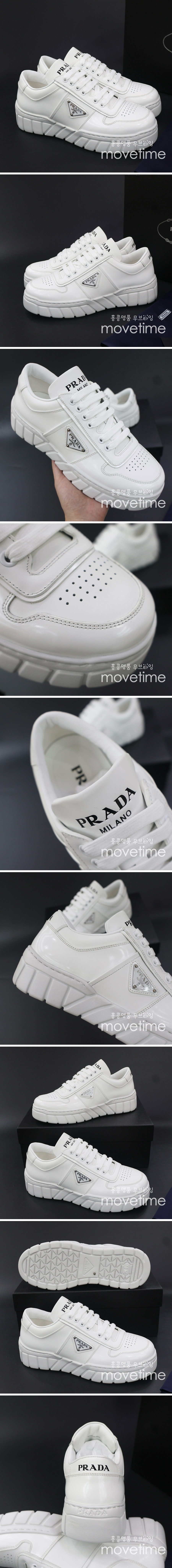 [홍콩명품,PRADA] 프라다 24SS 삼각로고 레더 가죽 스니커즈 운동화 (화이트), SE2889, PMD, 명품스니커즈,운동화,구두,로퍼,하이탑,신발