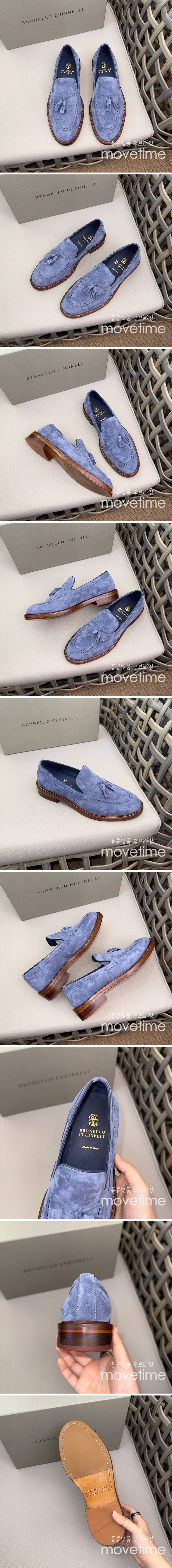 [홍콩명품.Brunello Cucinelli ] 브루넬로쿠치넬리 24SS 로고 레더 가죽 로퍼 구두 (블루), SE2909, S2, 명품스니커즈,운동화,구두,로퍼,하이탑,신발