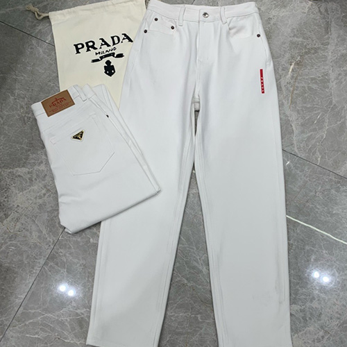 [홍콩명품,PRADA] 프라다 24SS 삼각로고 여성 데님 팬츠 진 청바지 (화이트), BM14309, TBG, 홍콩명품의류,구매대행,온라인명품