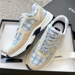 [홍콩명품.CHANEL] 샤넬 24SS 로고 여성 레더 가죽 스니커즈 운동화 (베이지-스카이블루패턴), SE3364, SMS, 명품스니커즈,운동화,구두,로퍼,하이탑,신발