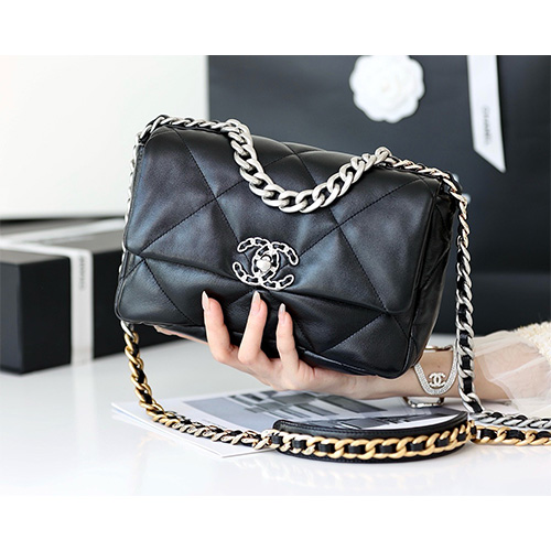 [홍콩명품.CHANEL] 샤넬 24SS 로고 퀄팅 은장 레더 가죽 19BAG 크로스백 (블랙-26cm), BGM3274, BDA, 홍콩명품가방,명품쇼핑몰,크로스백,핸드백,구매대행,무브타임