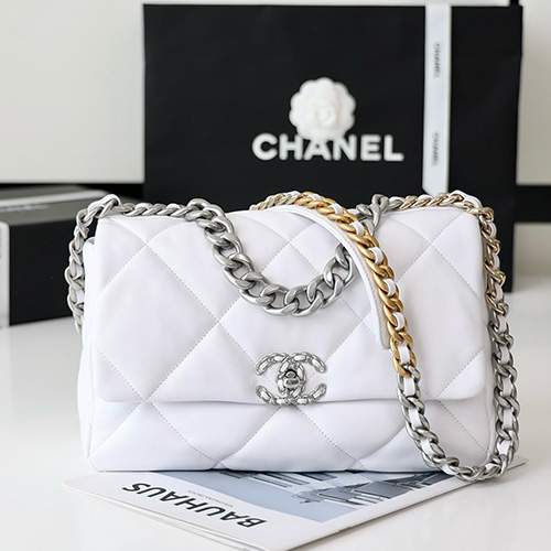 [홍콩명품.CHANEL] 샤넬 24SS 로고 퀄팅 은장 레더 가죽 19BAG 크로스백 (화이트-30cm), BGM3276, BDA, 홍콩명품가방,명품쇼핑몰,크로스백,핸드백,구매대행,무브타임