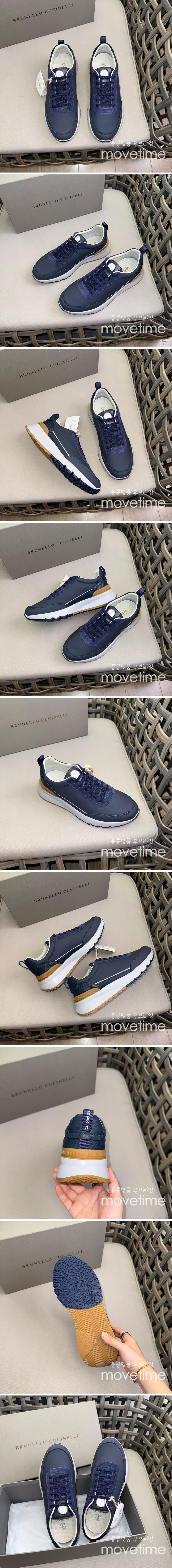 [홍콩명품.Brunello Cucinelli ] 브루넬로쿠치넬리 24SS 로고 레더 가죽 스니커즈 운동화 (네이비), SE3714, S2, 명품스니커즈,운동화,구두,로퍼,하이탑,신발