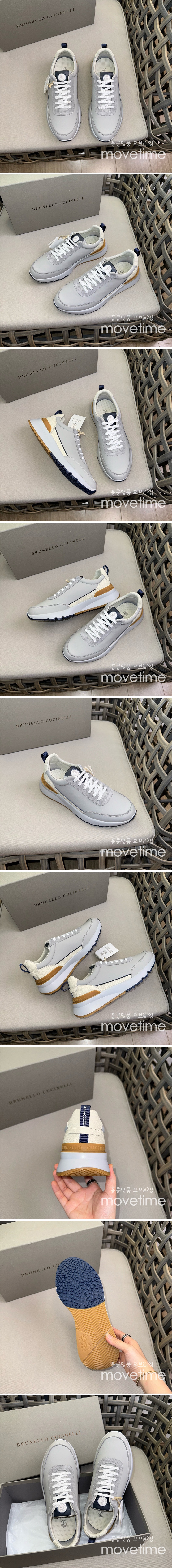 [홍콩명품.Brunello Cucinelli ] 브루넬로쿠치넬리 24SS 로고 레더 가죽 스니커즈 운동화 (그레이), SE3716, S2, 명품스니커즈,운동화,구두,로퍼,하이탑,신발