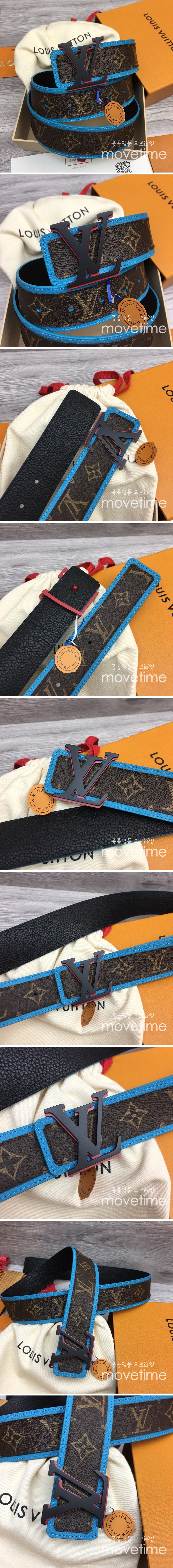 [홍콩명품.LOUIS VUITTON] 루이비통 24SS LV로고 다미에 레더 가죽 벨트 (브라운-블루), 4.0cm, BT1262, MR, 명품레플리카,인터넷쇼핑몰,남자명품,해외직구